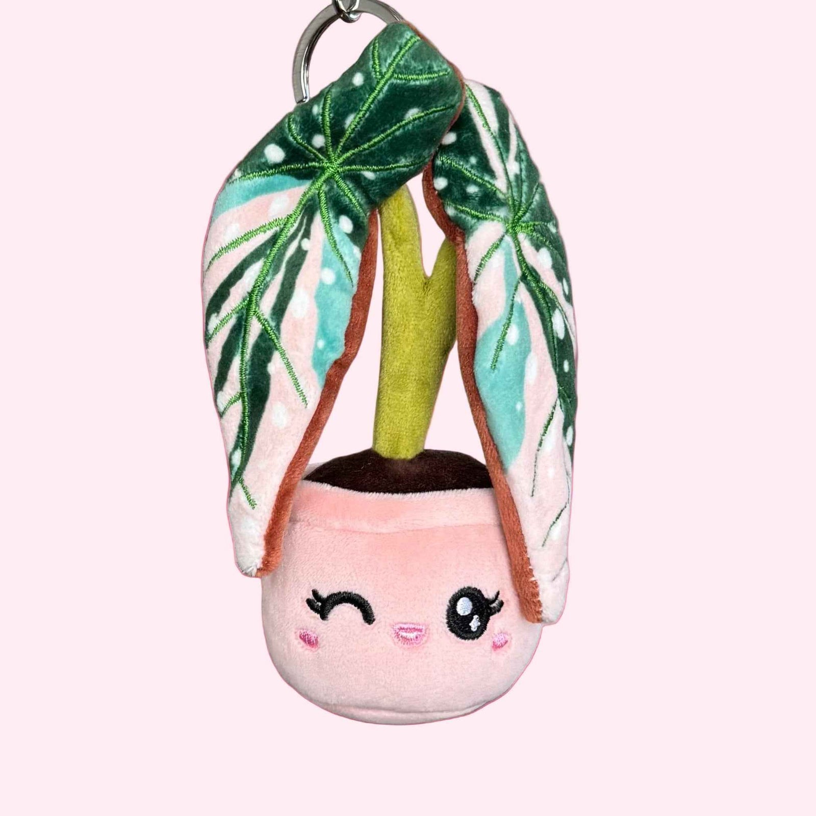 Variegated Begonia maculata Plush Keychain – 5″ Polka-Dot Houseplant Bag Charm