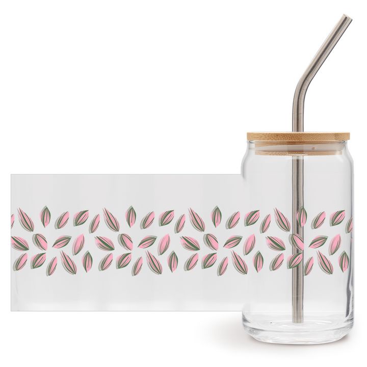 Tradescantia Nanouk Pattern Soda Can Glass – 16 oz Tumbler With Bamboo Lid And Straw - NEW