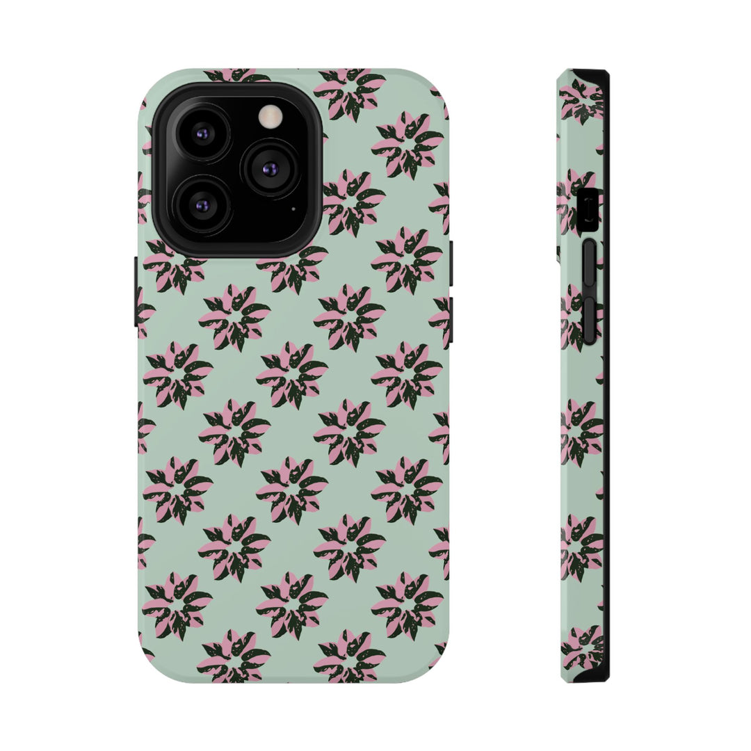 Pink Princess Philodendron Pattern Phone Case – Dual Layer Protective Cover by Printify
