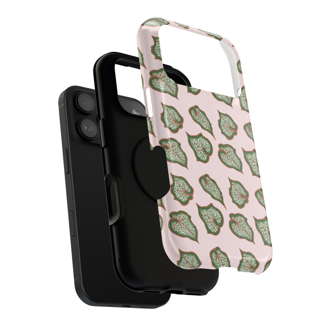 Begonia Pattern Impact Resistant Phone Case Green Botanical Protective Cover For Wireless Charging And iPhone 17 Series