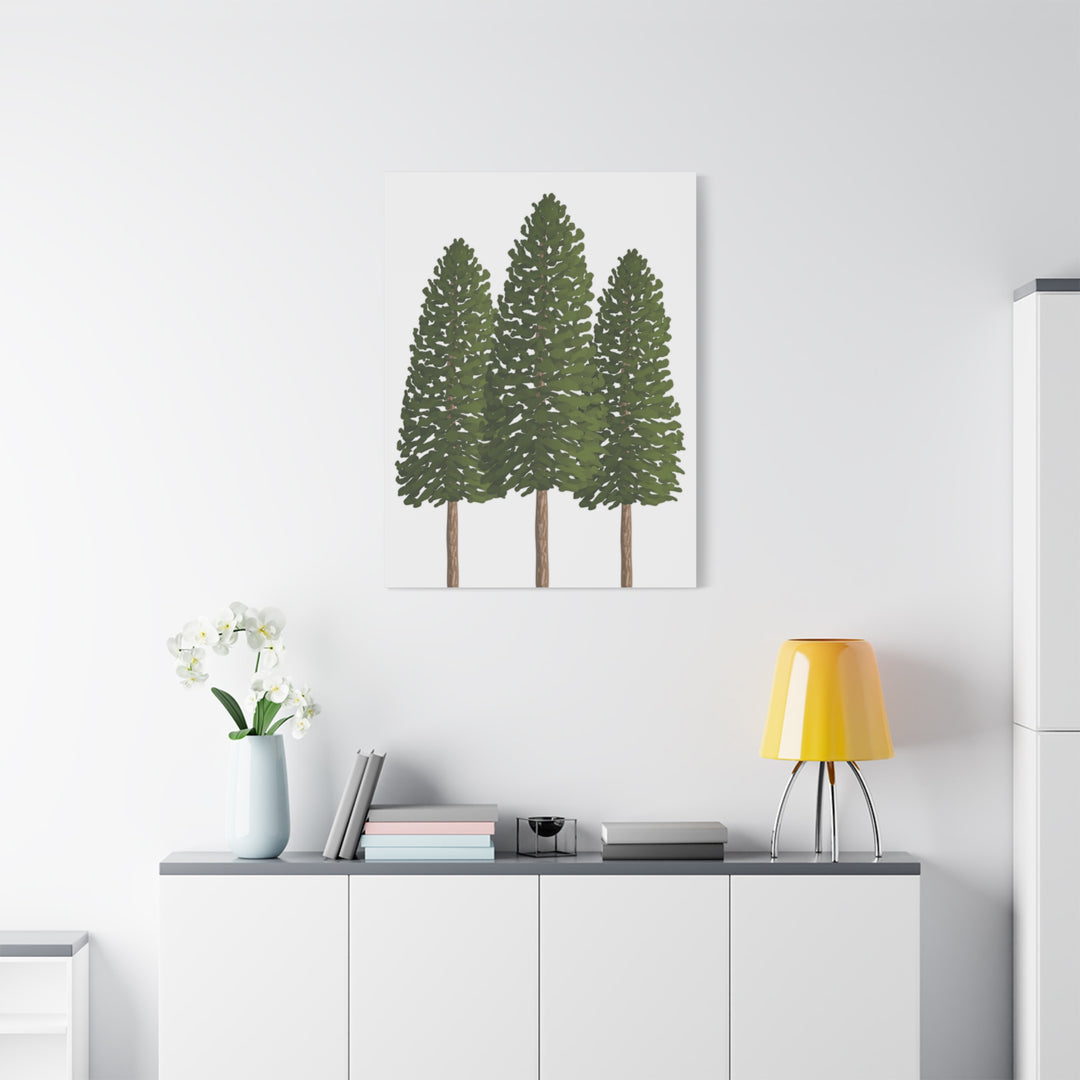 Three Ponderosa Pine Canvas Wall Art Matte Stretched Print Minimalist Forest Landscape Decor