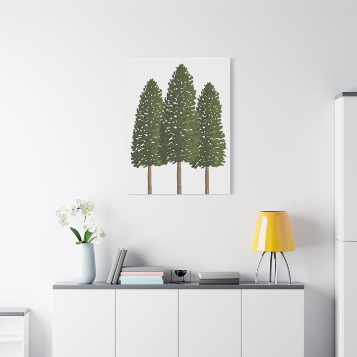 Three Ponderosa Pine Canvas Wall Art Matte Stretched Print Minimalist Forest Landscape Decor