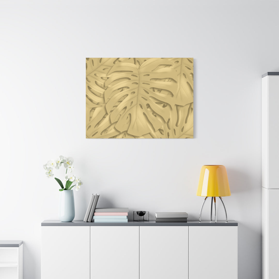 Golden Monstera Canvas Wall Art Matte Stretched 1.25 Inch Cotton Canvas Botanical Print For Living Rooms