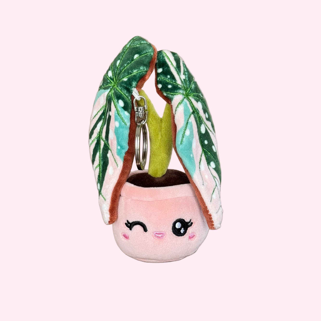 Variegated Begonia maculata Plush Keychain – 5″ Polka-Dot Houseplant Bag Charm