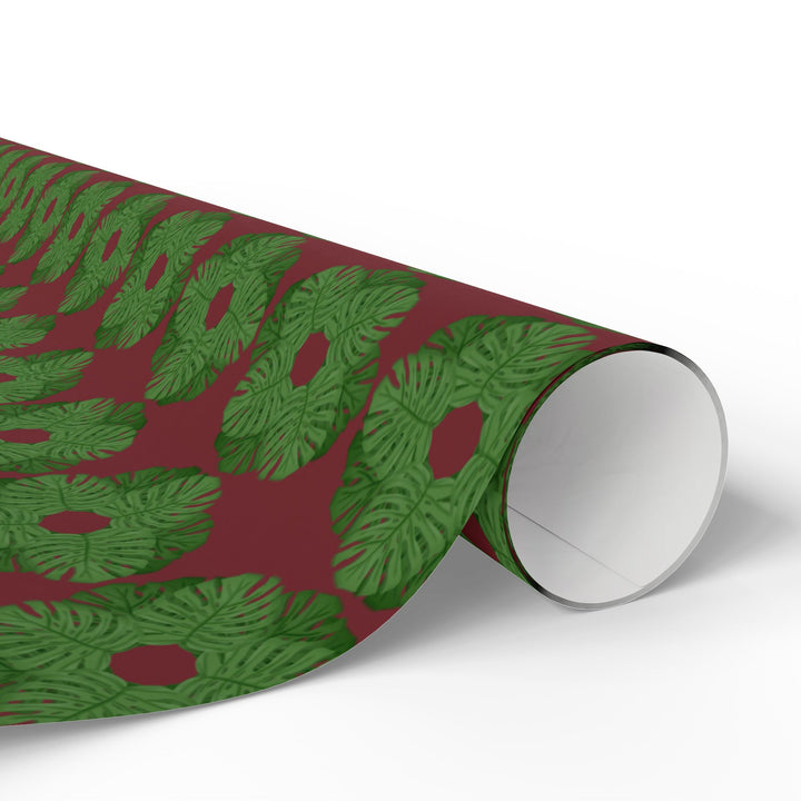 Christmas Monstera Wreath Pattern Wrapping Paper — Festive Green & Red Holiday Gift Wrap