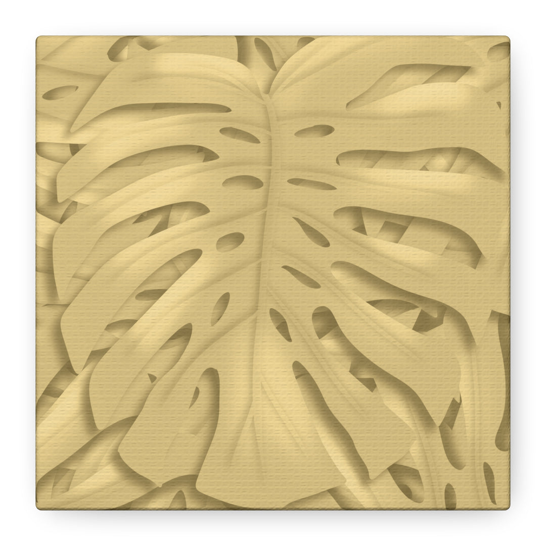 Golden Monstera Canvas Wall Art Matte Stretched 1.25 Inch Cotton Canvas Botanical Print For Living Rooms
