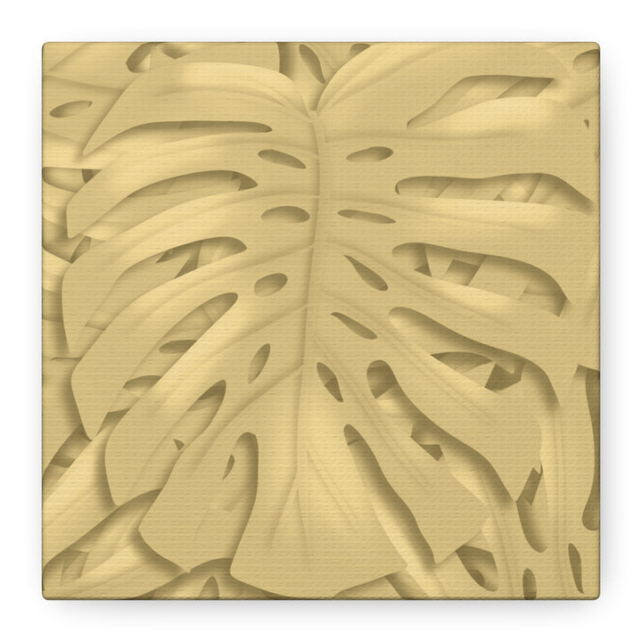 Golden Monstera Canvas Wall Art Matte Stretched 1.25 Inch Cotton Canvas Botanical Print For Living Rooms