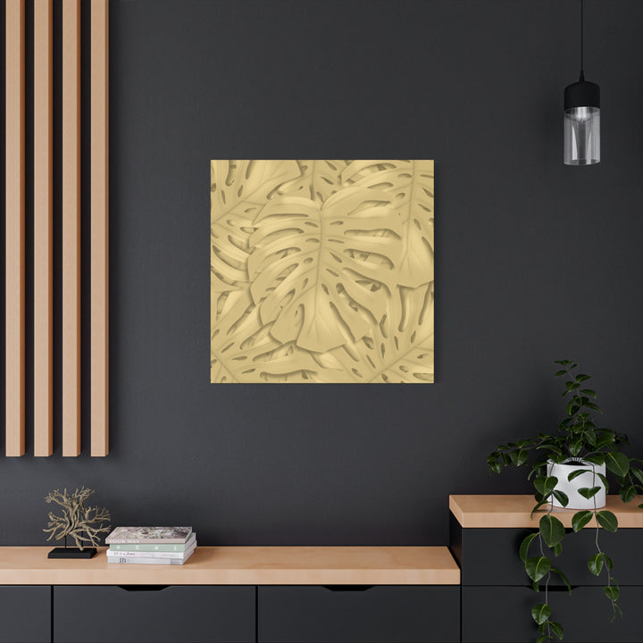 Golden Monstera Canvas Wall Art Matte Stretched 1.25 Inch Cotton Canvas Botanical Print For Living Rooms