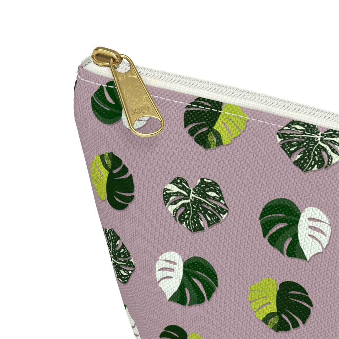 Variegated Monstera Pattern Accessory Pouch – Makeup Bag With T-Bottom