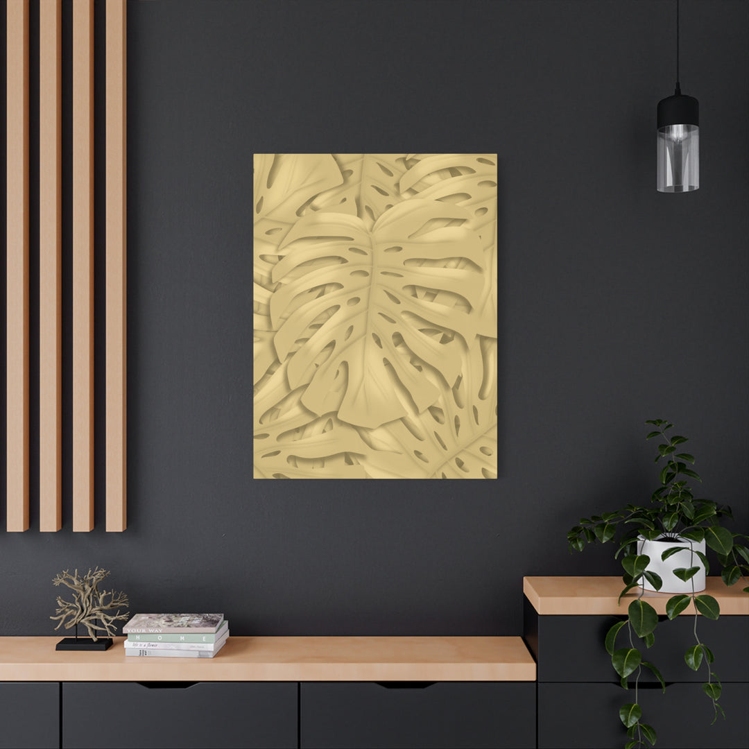 Golden Monstera Canvas Wall Art Matte Stretched 1.25 Inch Cotton Canvas Botanical Print For Living Rooms