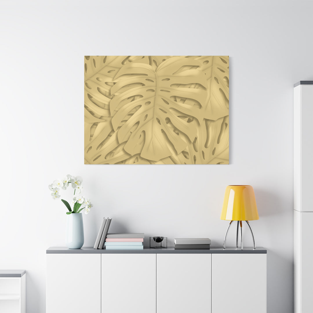 Golden Monstera Canvas Wall Art Matte Stretched 1.25 Inch Cotton Canvas Botanical Print For Living Rooms