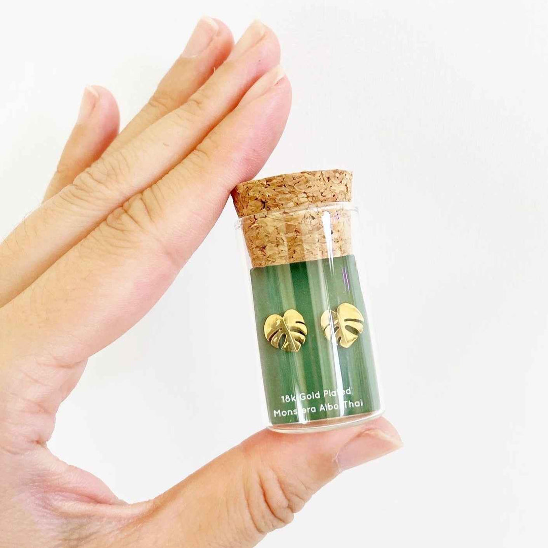 Monstera Albo/Thai Metal Stud Earrings