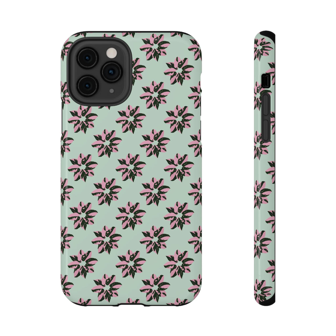 Pink Princess Philodendron Pattern Phone Case – Dual Layer Protective Cover