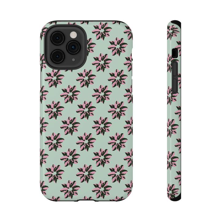 Pink Princess Philodendron Pattern Phone Case – Dual Layer Protective Cover