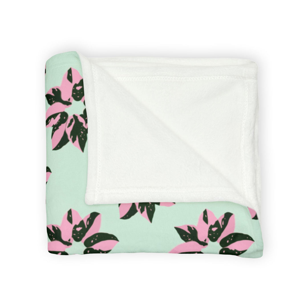 Pink Princess Philodendron Pattern Cozy Fleece Throw Blanket by Printify