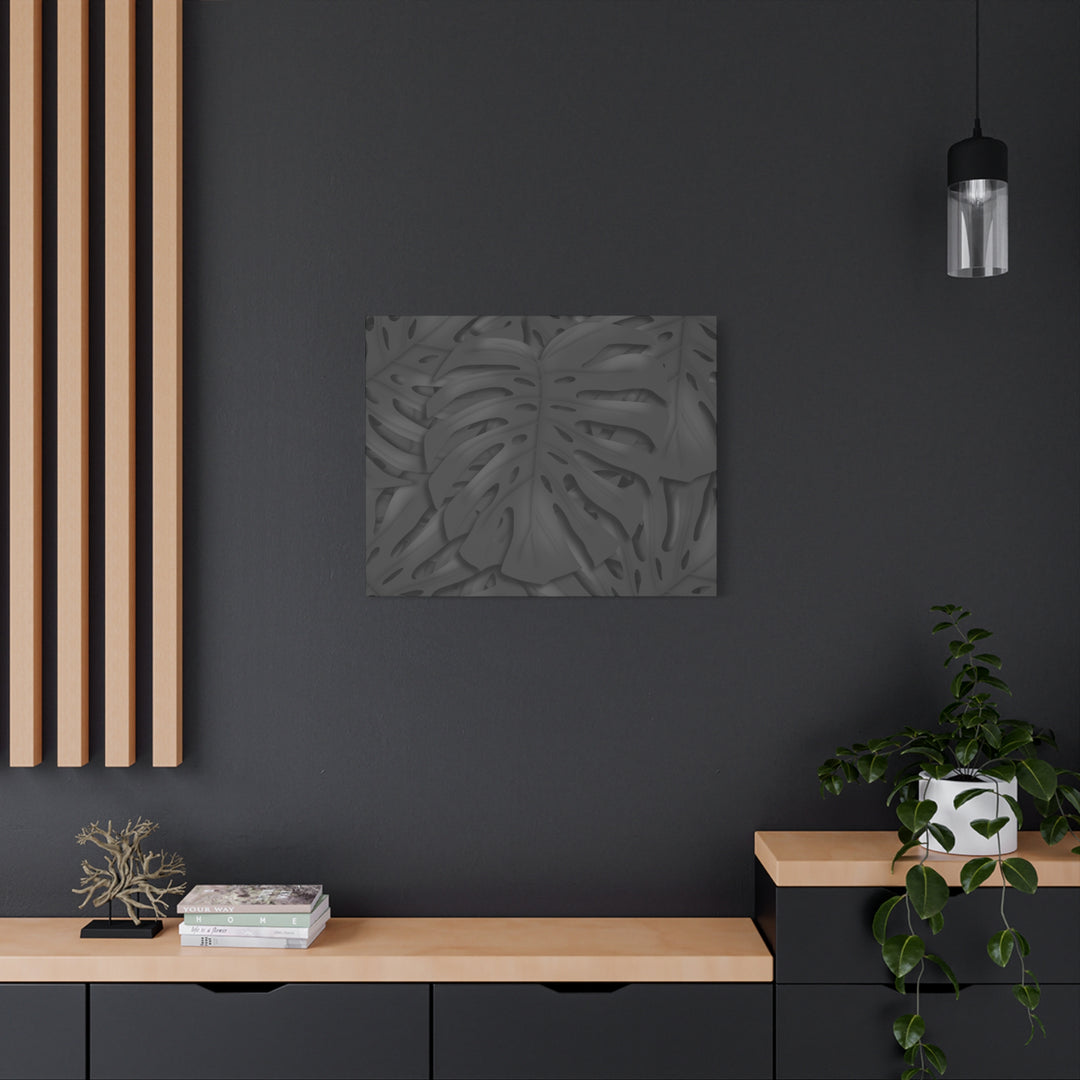 Charcoal Monstera Canvas Wall Art Matte Stretched 1.25 Inch Thick Plant Leaf Decor