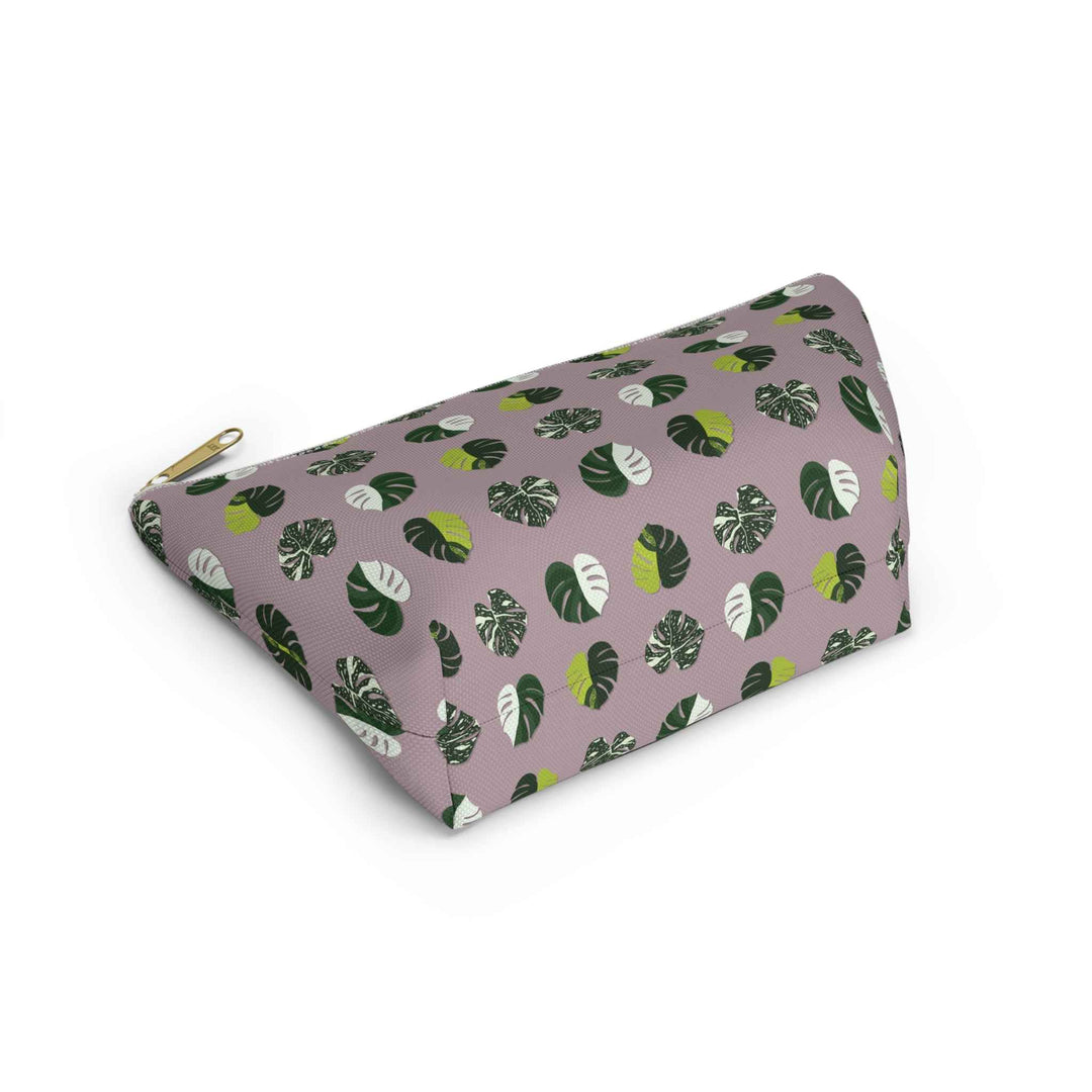 Variegated Monstera Pattern Accessory Pouch – Makeup Bag With T-Bottom