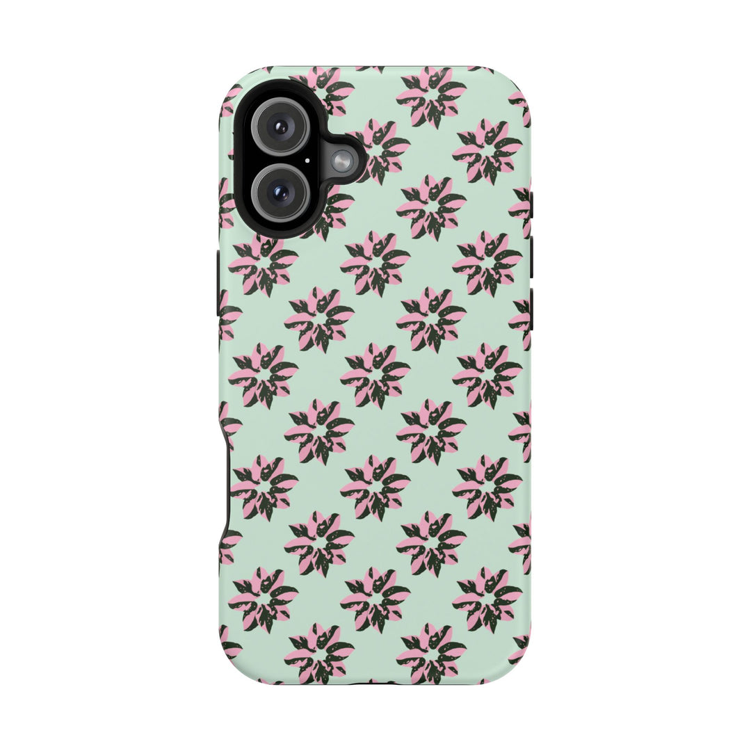 Pink Princess Philodendron Pattern Phone Case – Dual Layer Protective Cover