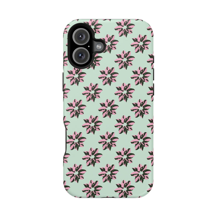 Pink Princess Philodendron Pattern Phone Case – Dual Layer Protective Cover