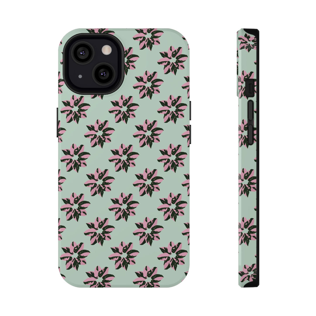 Pink Princess Philodendron Pattern Phone Case – Dual Layer Protective Cover
