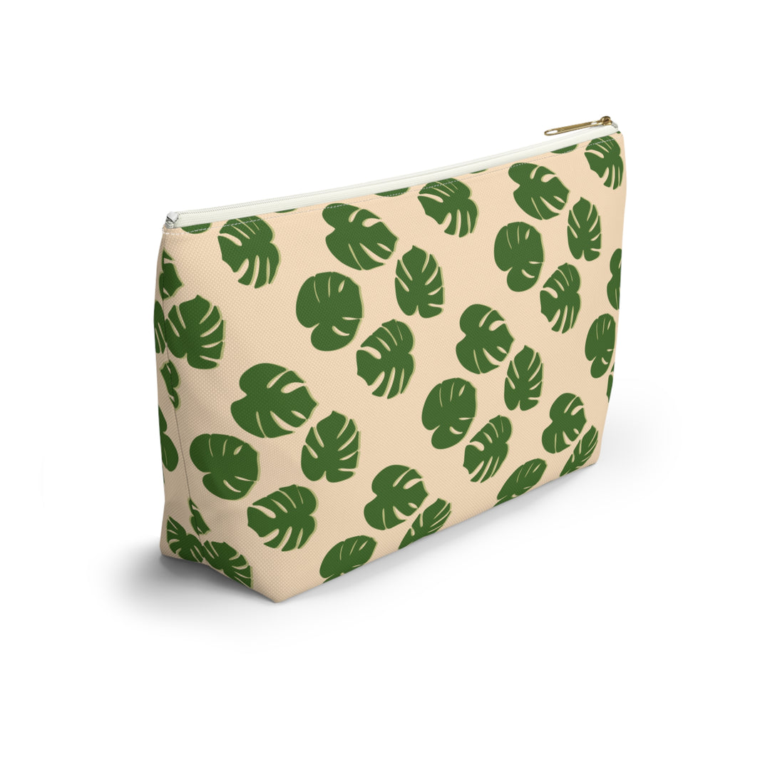 Monstera Pattern Accessory Pouch Floral Makeup Bag With T Bottom Spacious Interior for Travel and Everyday Use