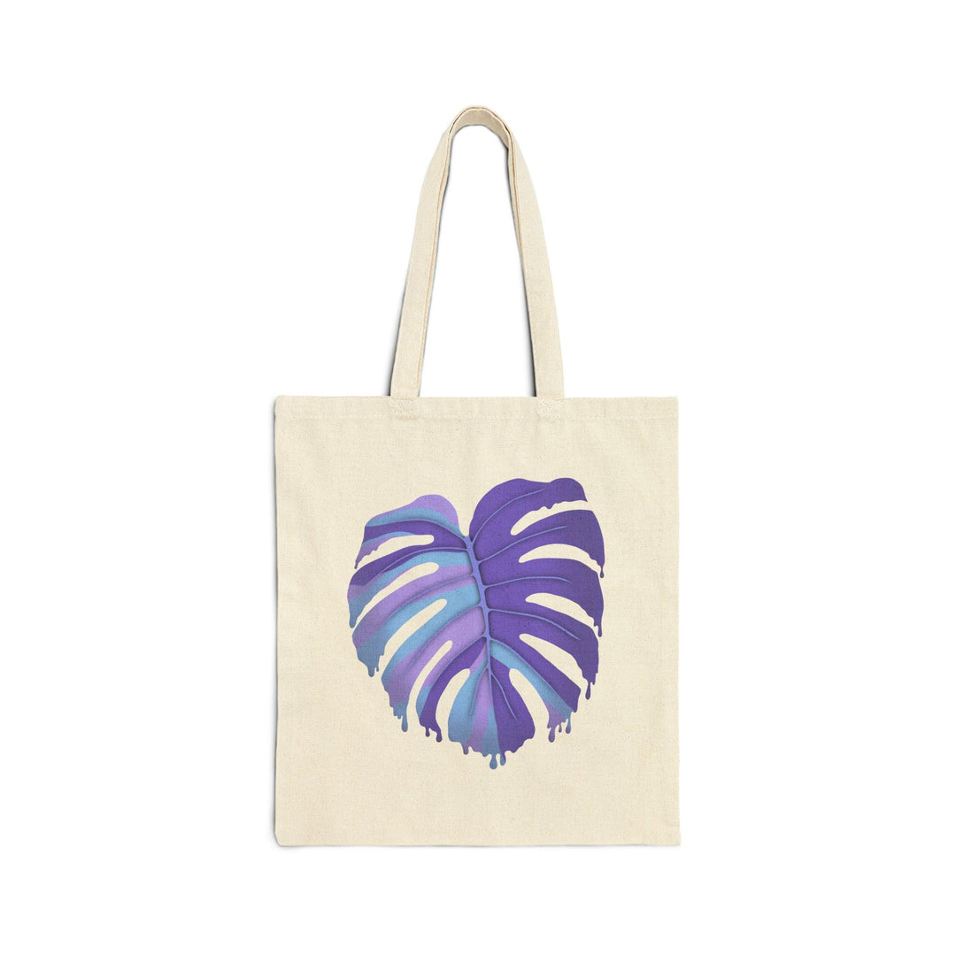 Purple Monstera Leaf Print Cotton Tote Bag With Large Handles Eco Friendly Reusable Canvas Tote