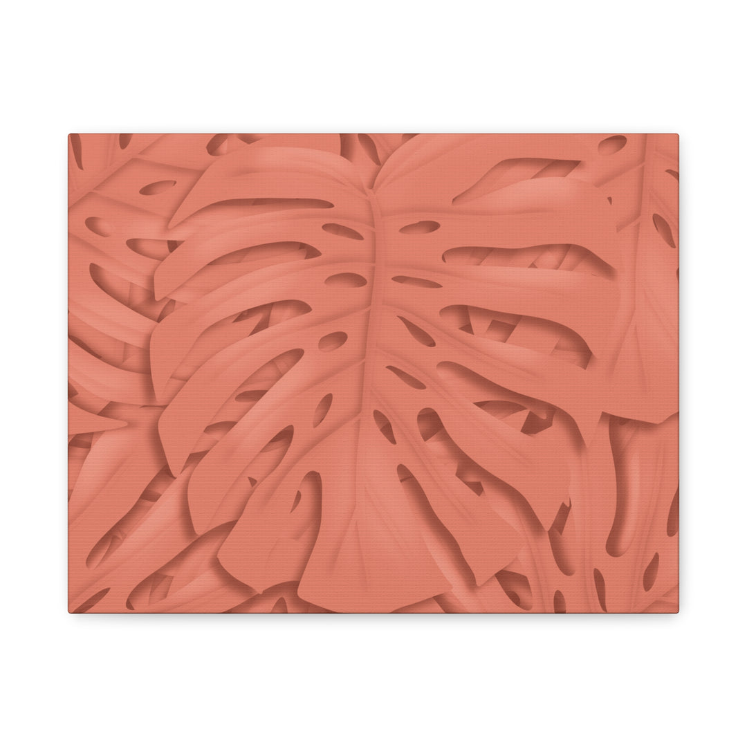 Coral Monstera Canvas Wall Art Matte Stretched 1.25 Inch Modern Botanical Print For Living Rooms