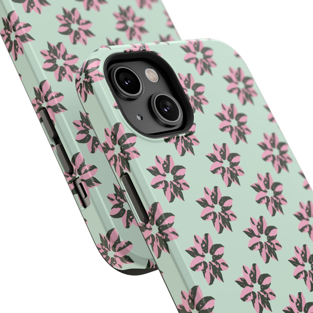 Pink Princess Philodendron Pattern Phone Case – Dual Layer Protective Cover