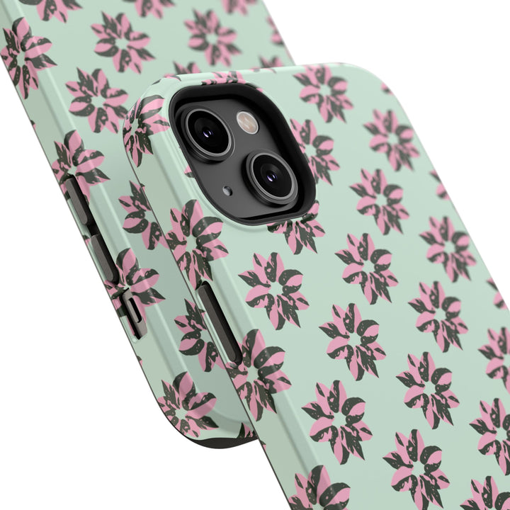 Pink Princess Philodendron Pattern Phone Case – Dual Layer Protective Cover