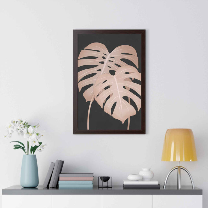 Framed Vertical Poster Soft Pink Monstera Leaf Wall Art