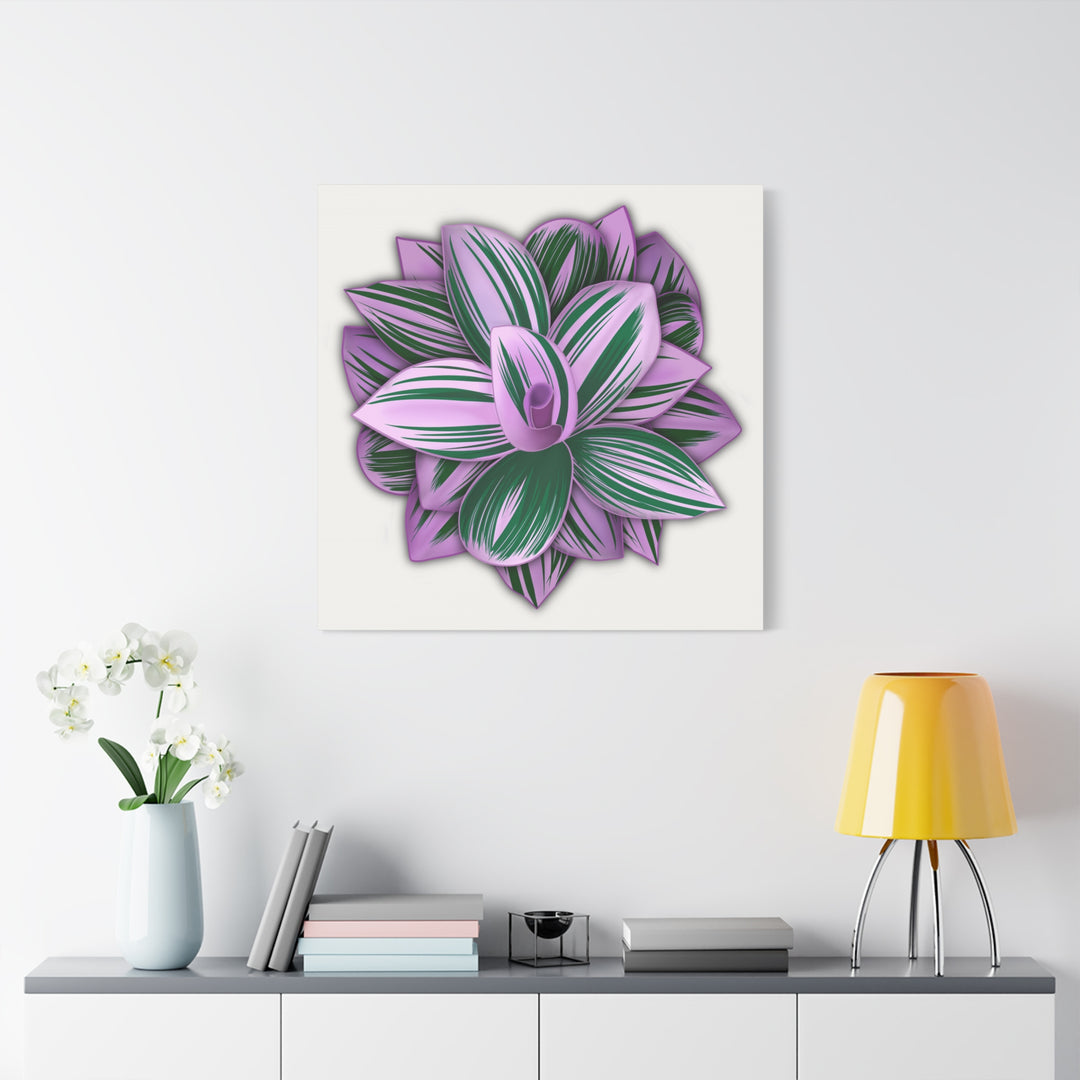 Tradescantia Nanouk Canvas Botanical Wall Art Print Pink Green Foliage On Stretched Cotton Canvas