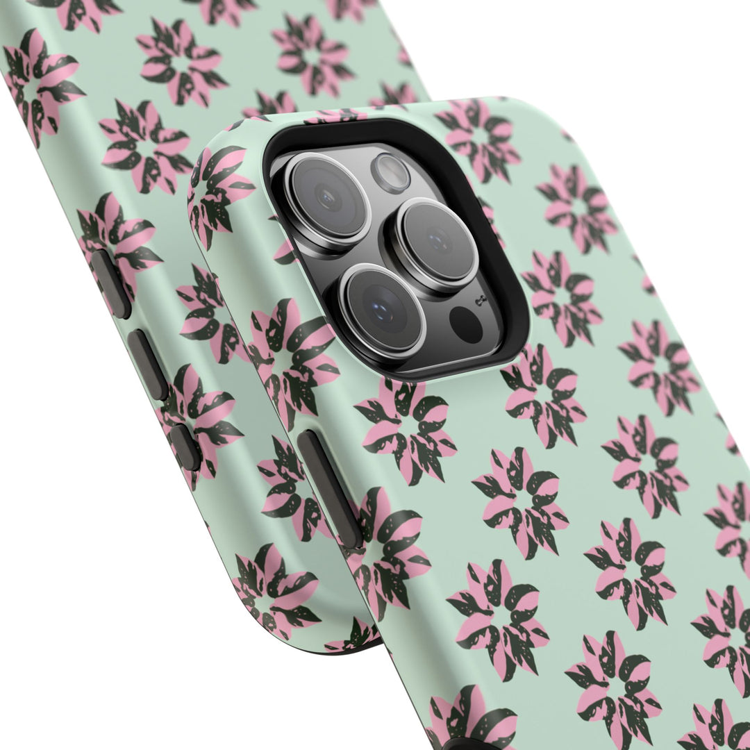 Pink Princess Philodendron Pattern Phone Case – Dual Layer Protective Cover