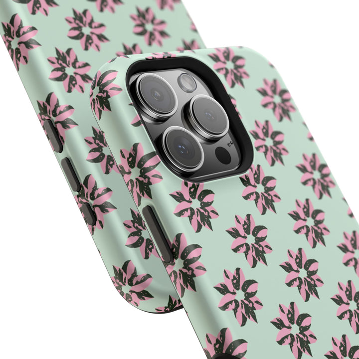 Pink Princess Philodendron Pattern Phone Case – Dual Layer Protective Cover