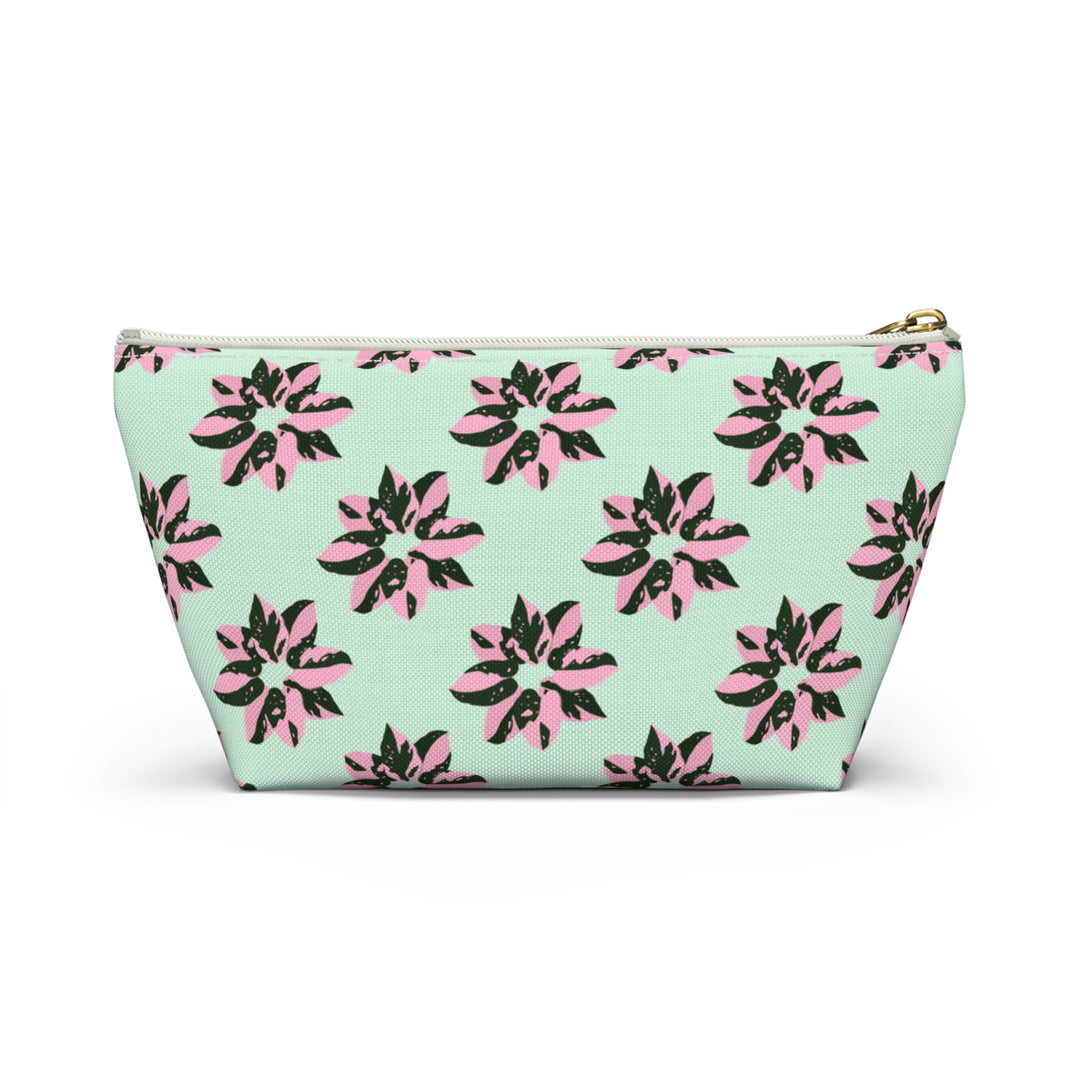 Pink Princess Philodendron Pattern Accessory Pouch – Makeup Bag With T-Bottom by Printify