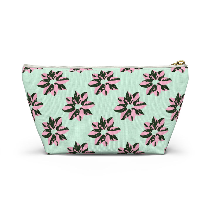 Pink Princess Philodendron Pattern Accessory Pouch – Makeup Bag With T-Bottom by Printify
