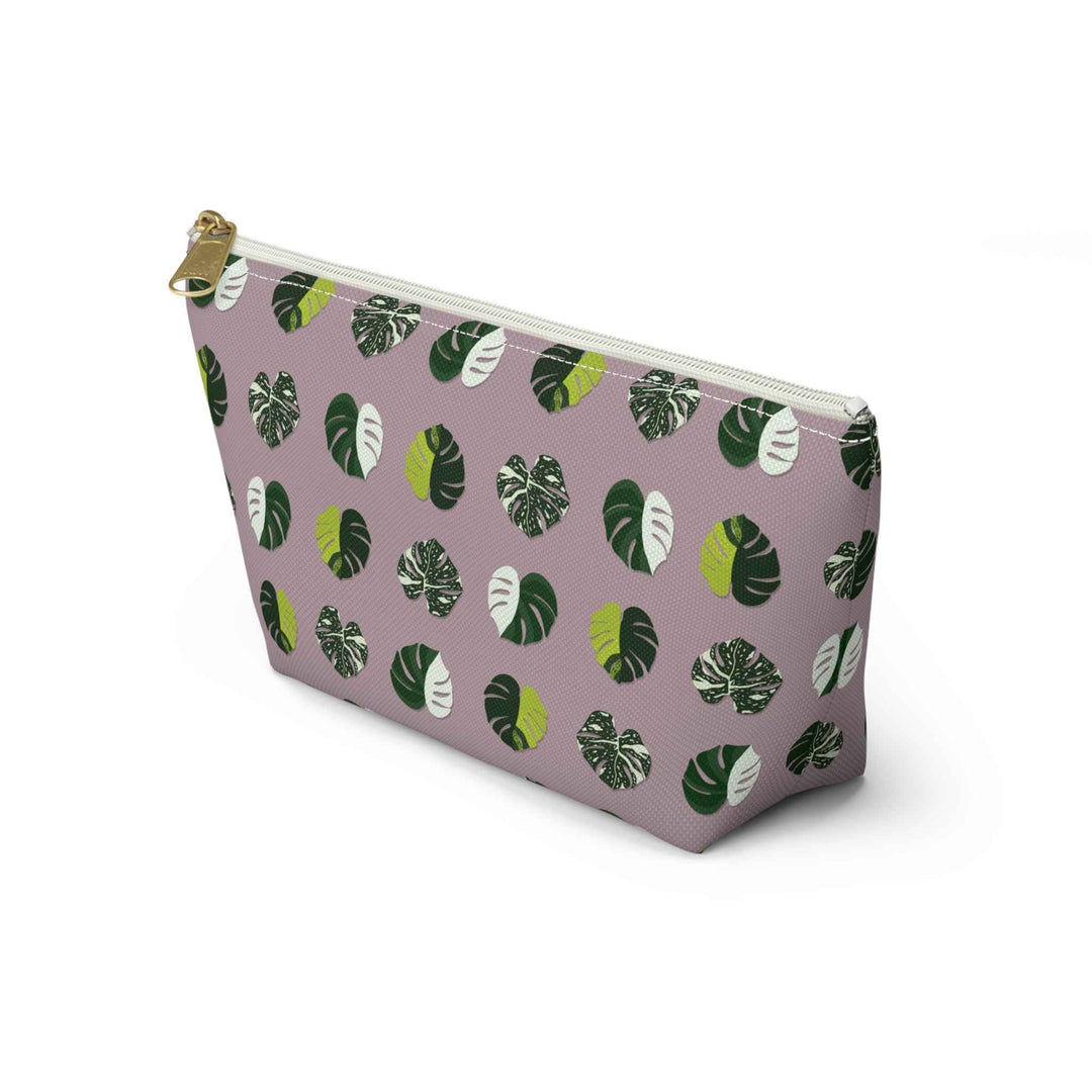 Variegated Monstera Pattern Accessory Pouch – Makeup Bag With T-Bottom