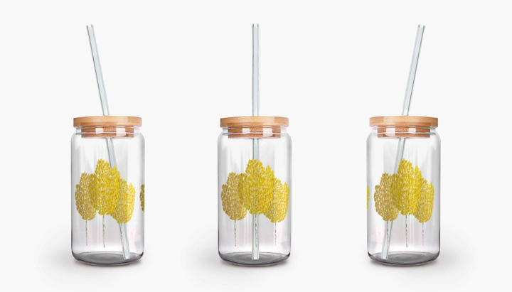 Fall Aspen Soda Can Glass – 16 oz Durable Glass Tumbler with Bamboo Lid & Straw