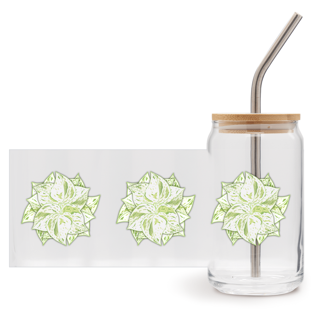 Snow Queen Pothos Soda Can Glass – 16 oz Tumbler With Bamboo Lid And Straw