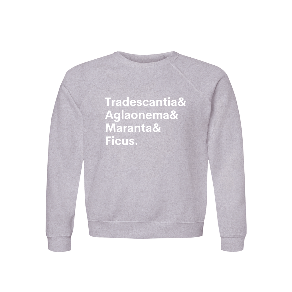 Plant Lover Sweatshirt Organic Cotton Raglan By The Potted Pixel Plant Lovers Tradescantia, Aglaonema, Maranta, Ficus