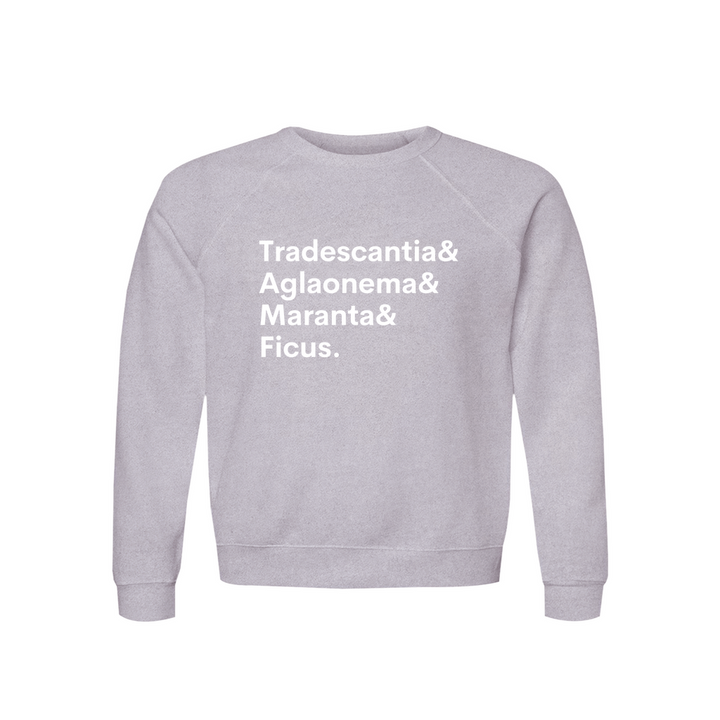 Plant Lover Sweatshirt Organic Cotton Raglan By The Potted Pixel Plant Lovers Tradescantia, Aglaonema, Maranta, Ficus