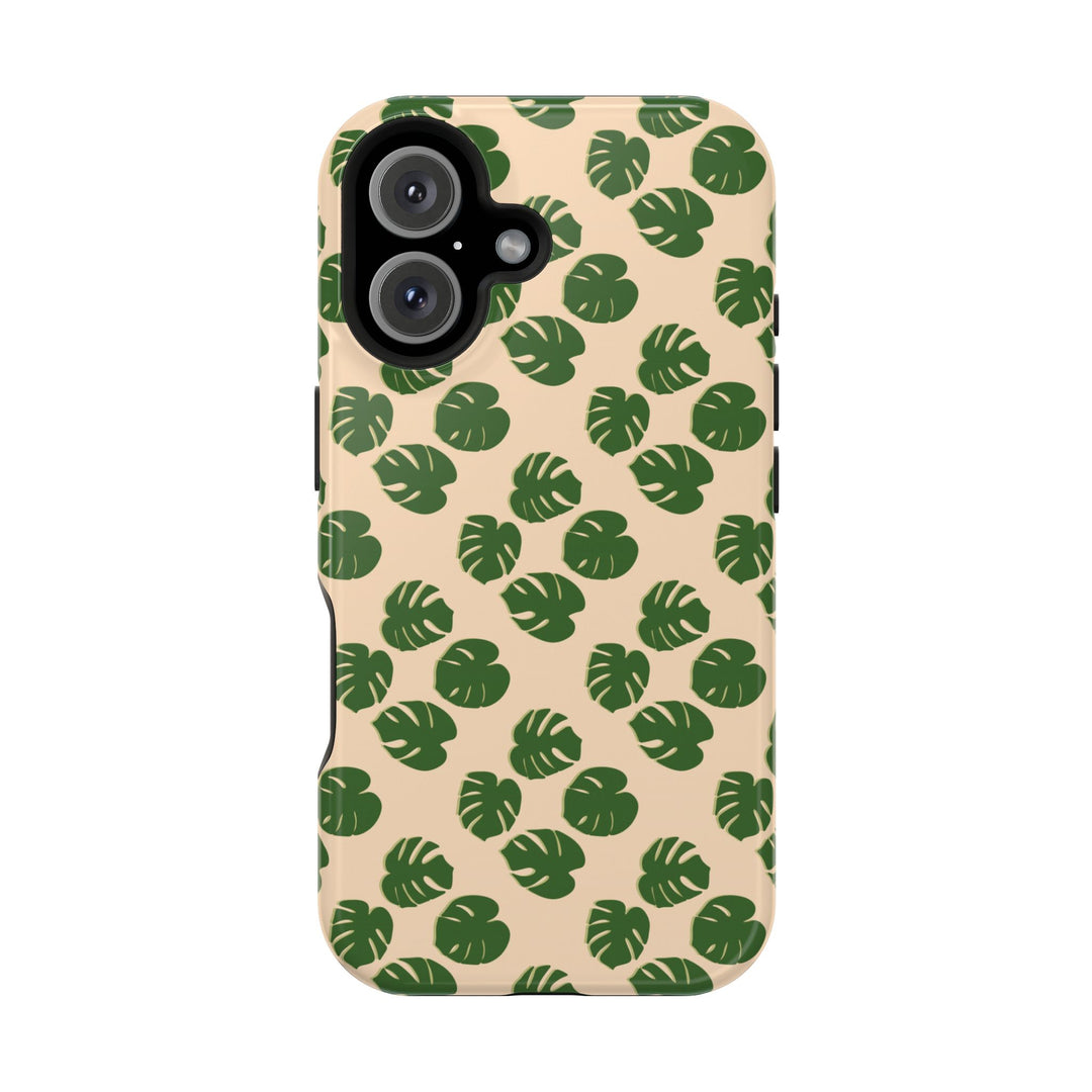 Monstera Pattern Impact-Resistant Phone Case Green Botanical Protective Cover Dual Layer Slim Design