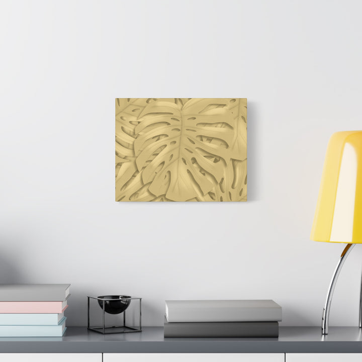 Golden Monstera Canvas Wall Art Matte Stretched 1.25 Inch Cotton Canvas Botanical Print For Living Rooms