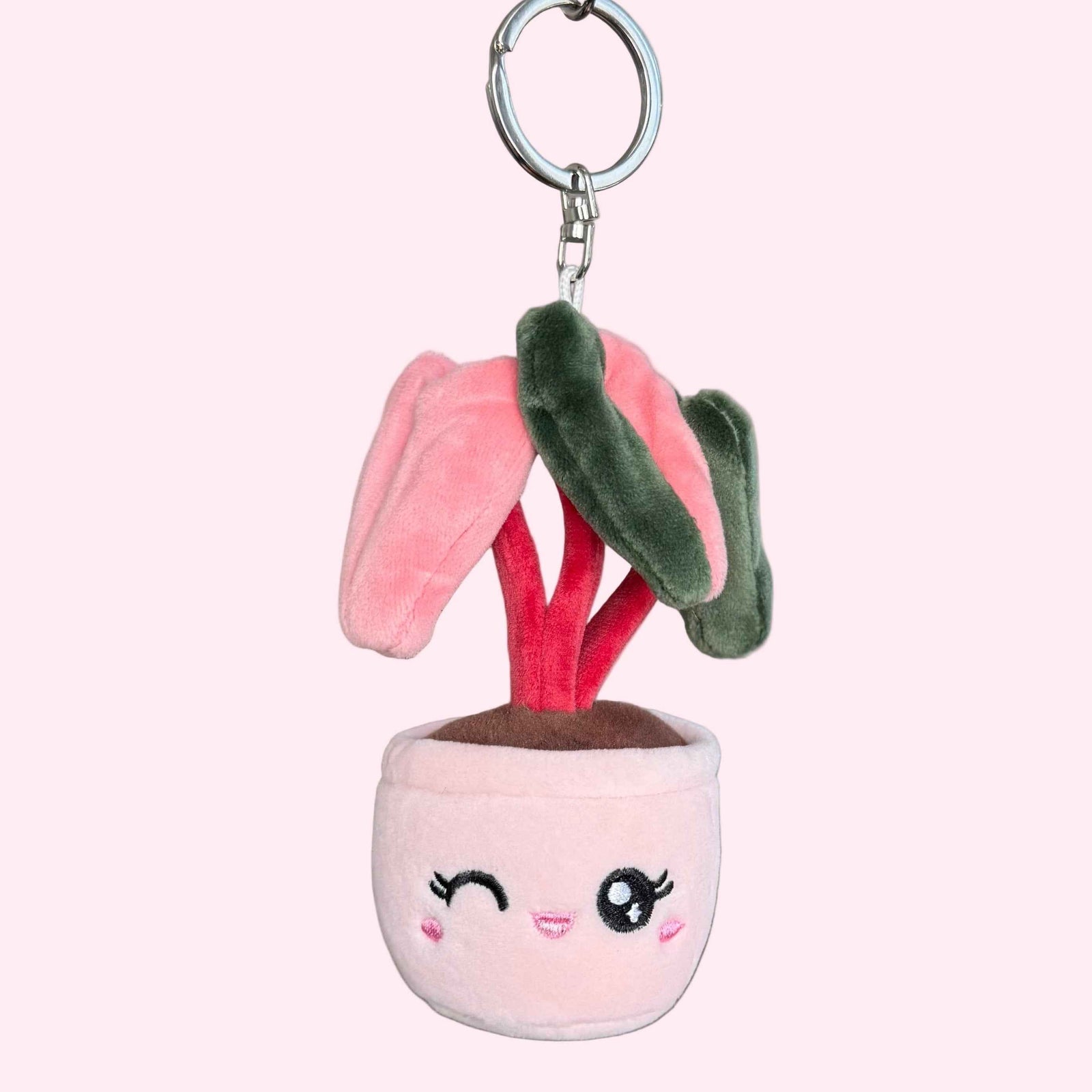 Pink Princess Philodendron Plush Keychain – 5" Plant Bag Charm