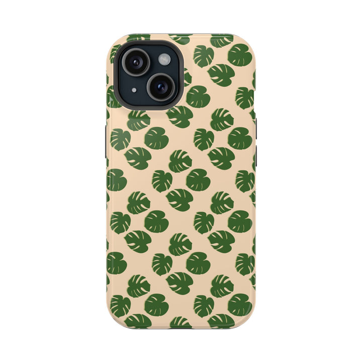 Monstera Pattern Impact-Resistant Phone Case Green Botanical Protective Cover Dual Layer Slim Design
