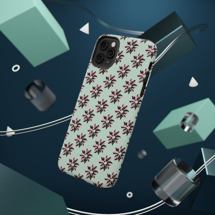 Pink Princess Philodendron Pattern Phone Case – Dual Layer Protective Cover