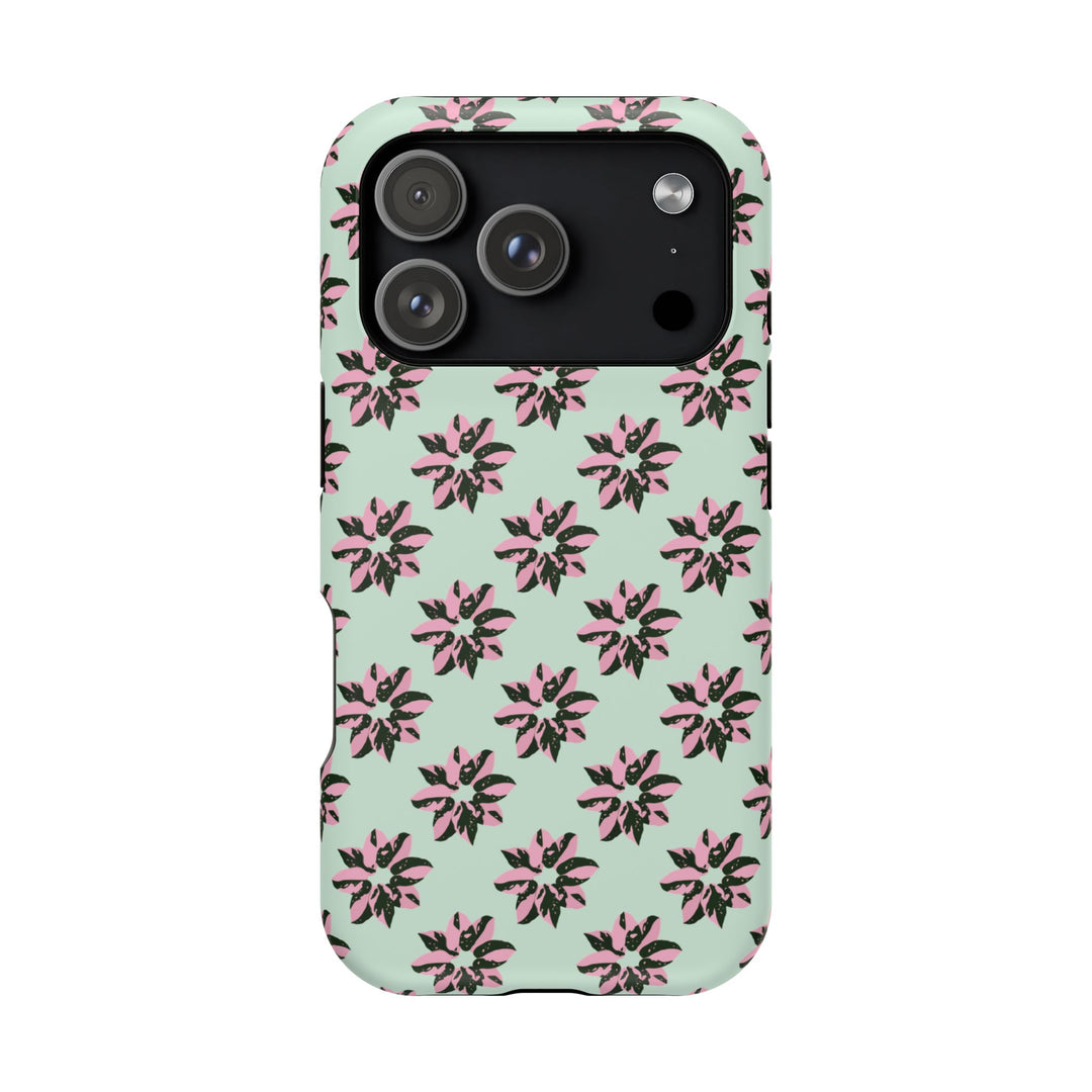 Pink Princess Philodendron Pattern Phone Case – Dual Layer Protective Cover