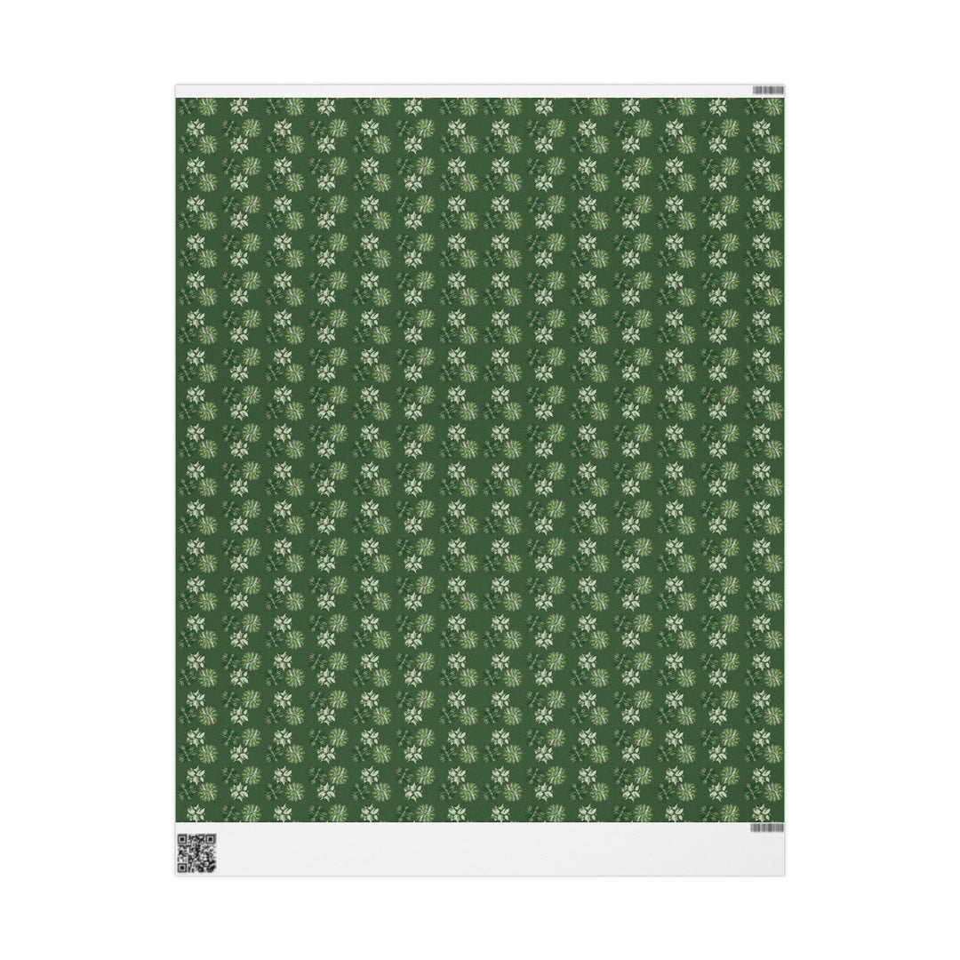 Green Floral Wrapping Paper Roll — Elegant Botanical Gift Wrap for Holidays & Special Occasions