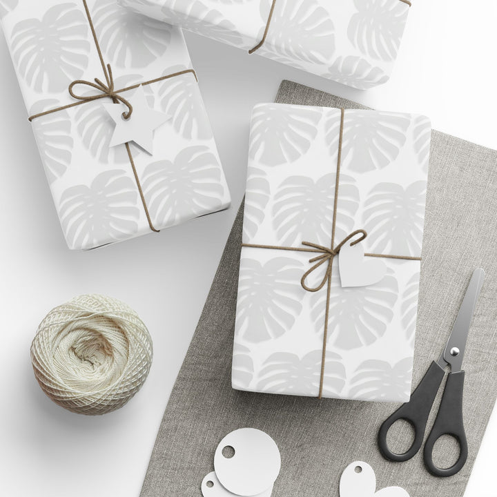 Monstera Leaf Wrapping Paper Roll — Minimal Grey Tropical Gift Wrap