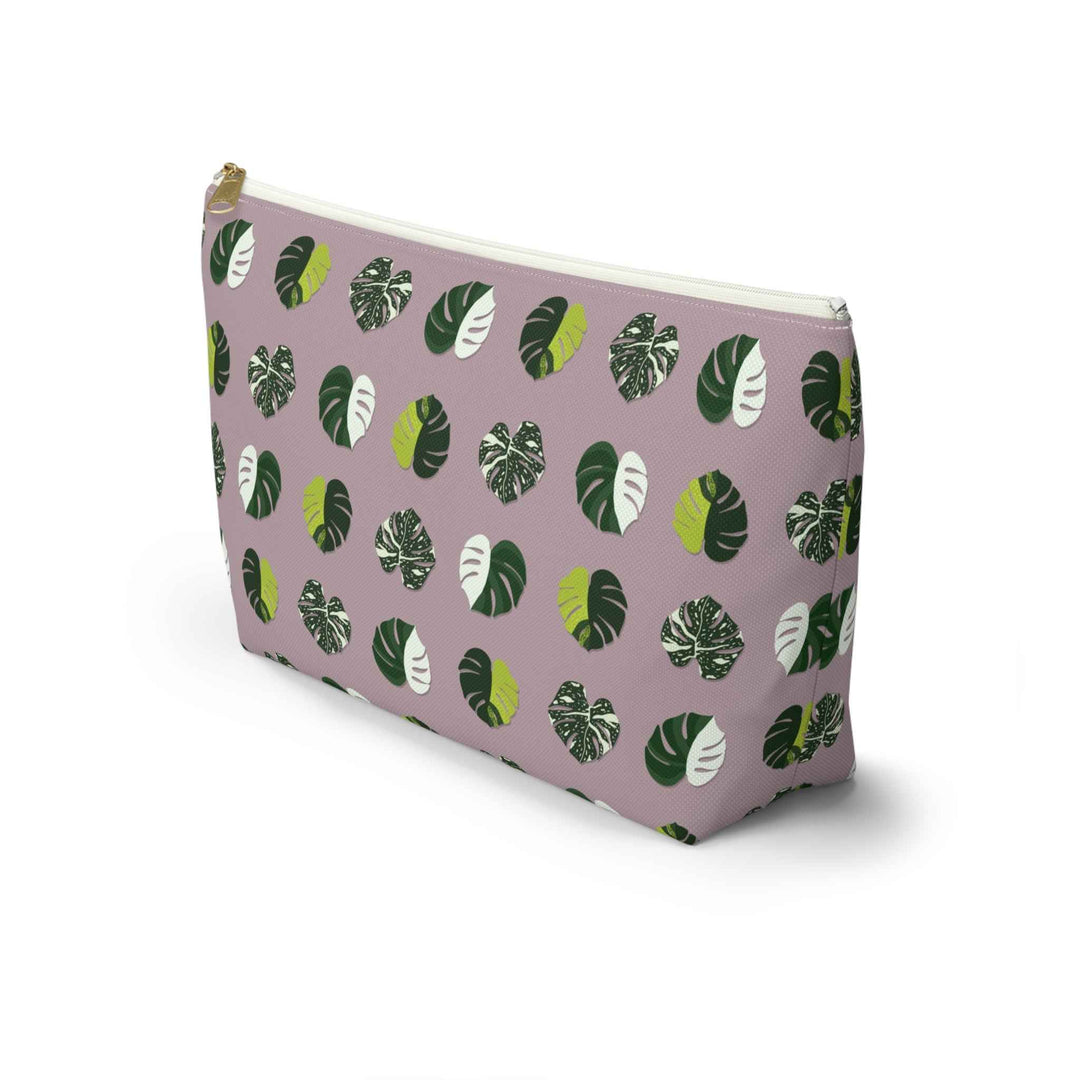 Variegated Monstera Pattern Accessory Pouch – Makeup Bag With T-Bottom