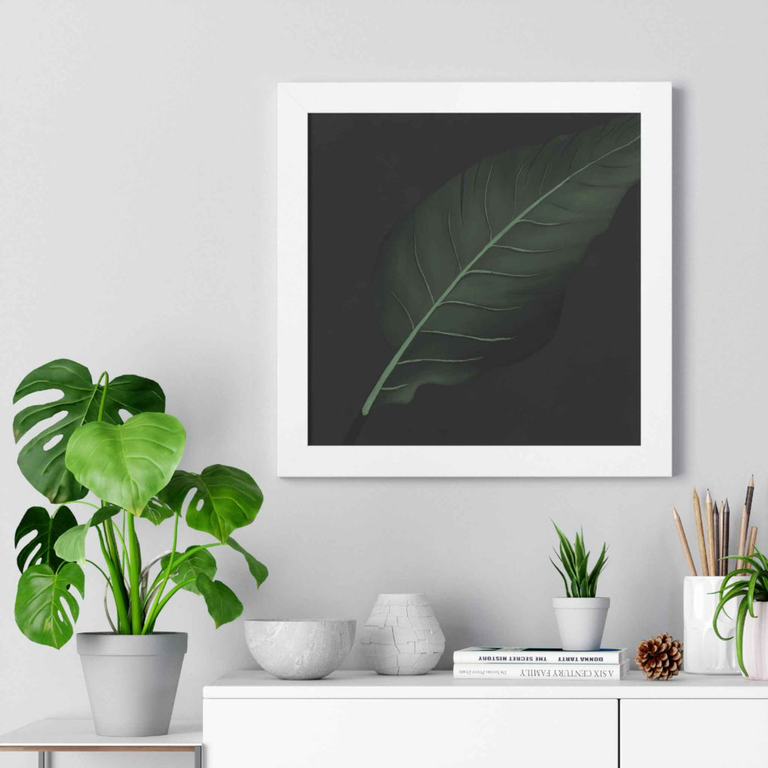 Bird Of Paradise Leaf Framed Poster Vertical Minimal Dark Green Wall Art